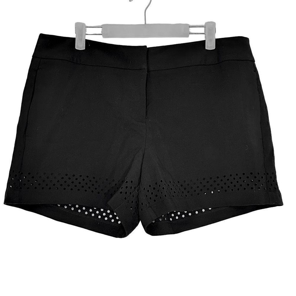 Calvin Klein Flat Front Rayon Blend Stretch Perforated Cutout Shorts Black Sz 12